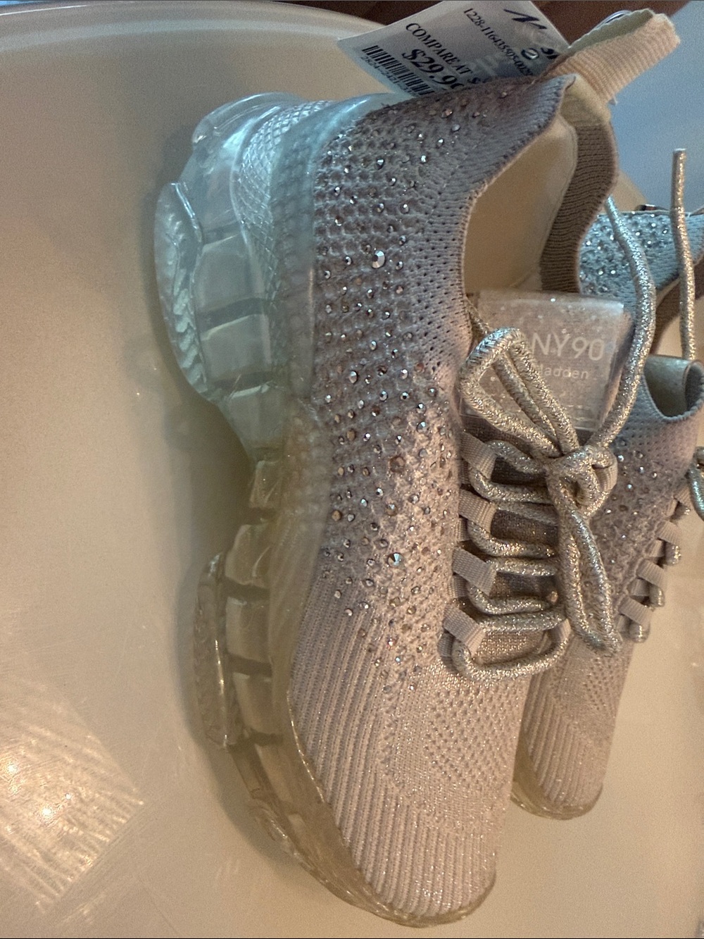 Sparkle Knit Platform Sneakers - Light Gray